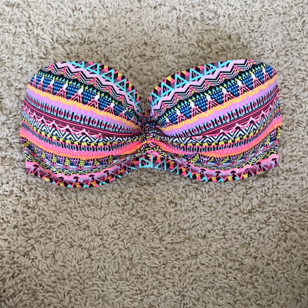 Multi-color strapless Victoria Secret bikini top.